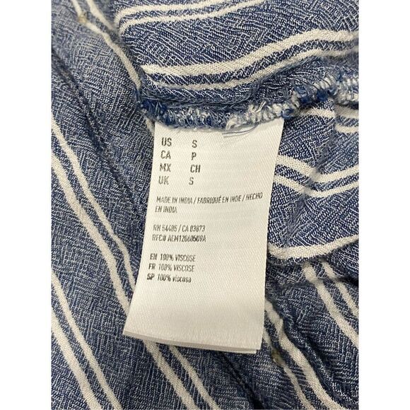 American Eagle woven and ruffled off the shoulder blue and white striped dress - Picture 6 of 7